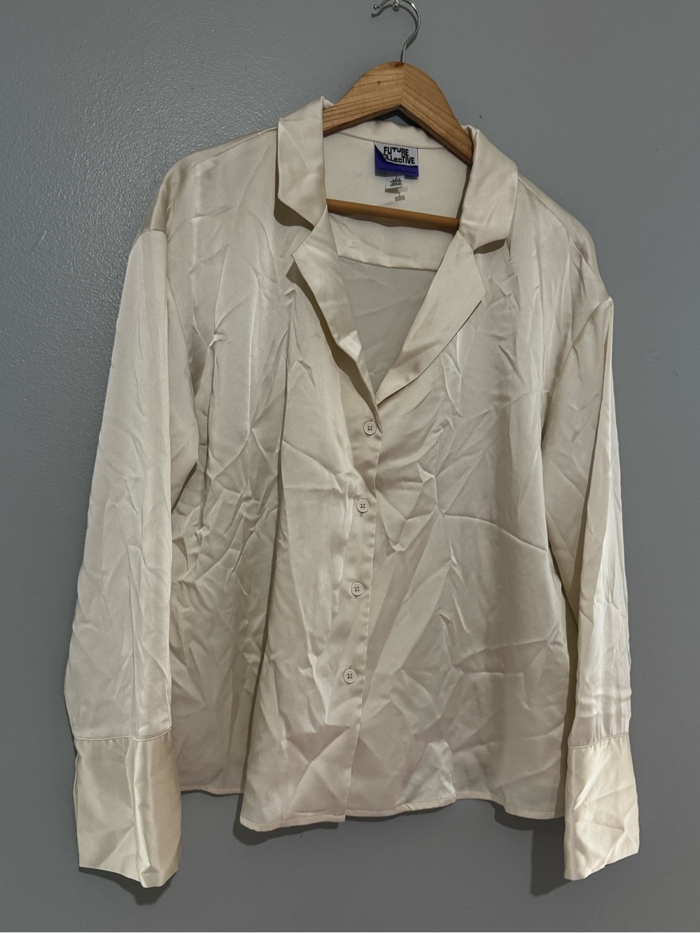 Target FutureCollective Cream Satin Button-Up Blouse